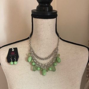 Green beaded Necklace and Earring set